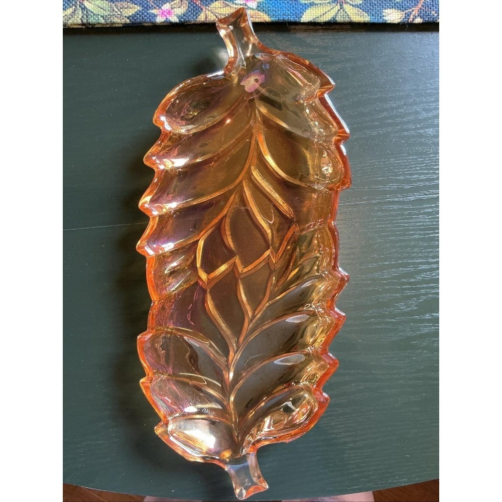 Vtg Indiana Glass Co. Marigold 11" Double Leaf Plate Trinket Soap Candy Dish